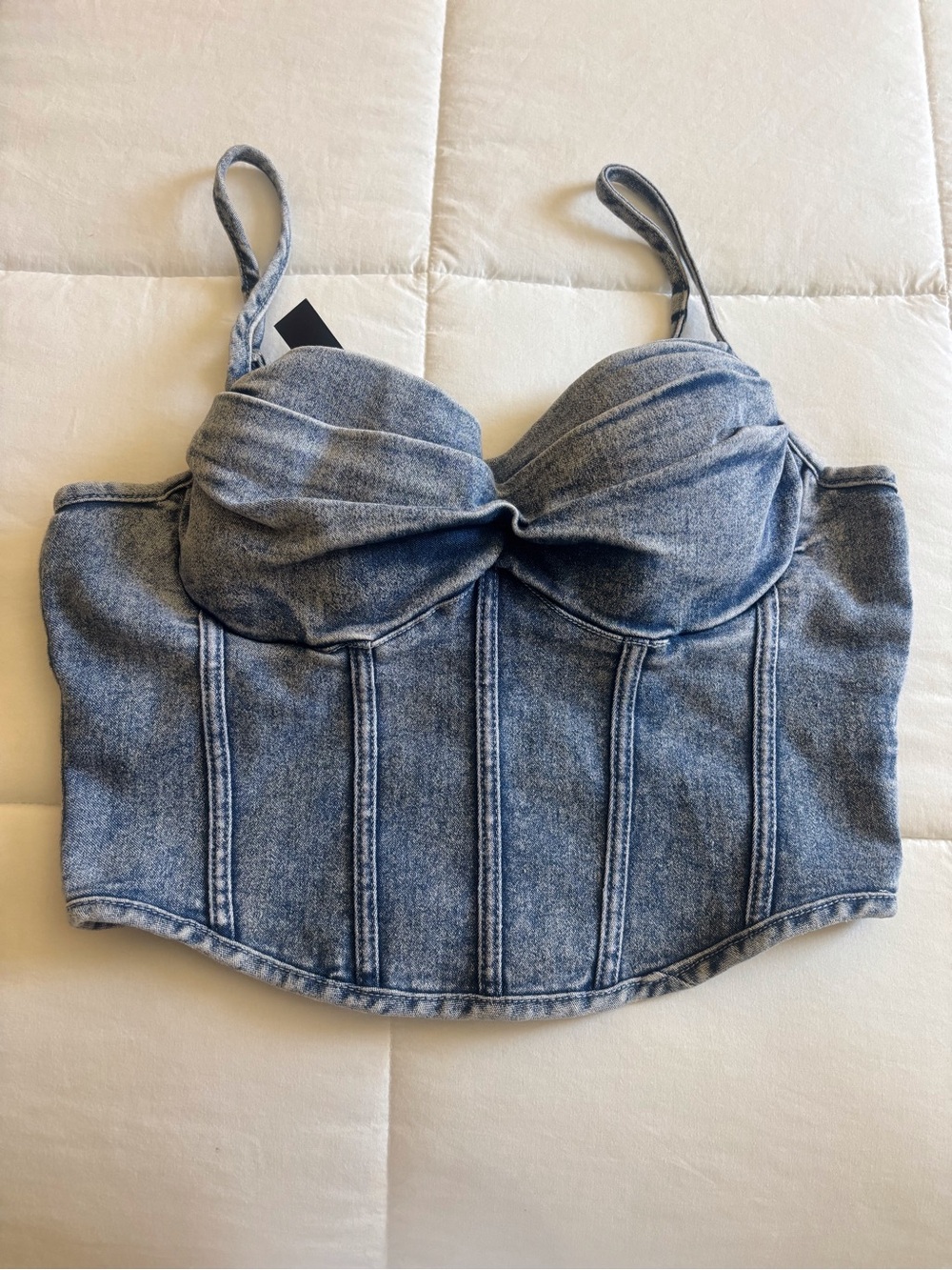 Light Blue Denim Corset Tank with Structured Cups